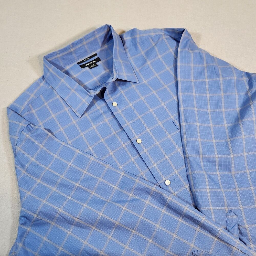 clairborne Windowpane Check Pattern Men's Button Down Blue Shirt 4XLT